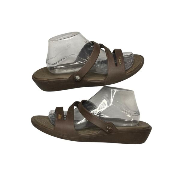 CROCS Brown Sandals with Slip-On Design and Contoured Footbed - Picture 1 of 5